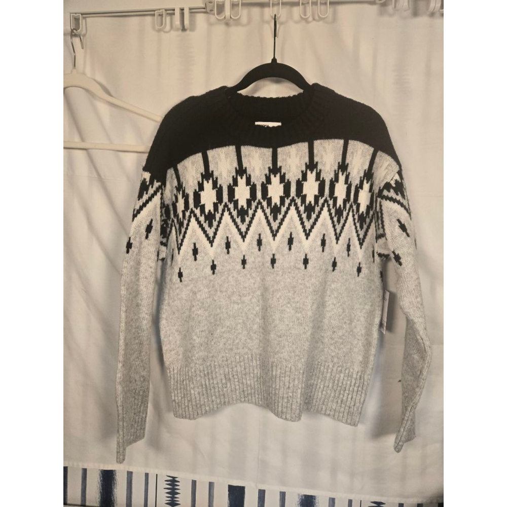 Women's Sonoma Gray & Black Fair Isle Crew Neck Sweater M